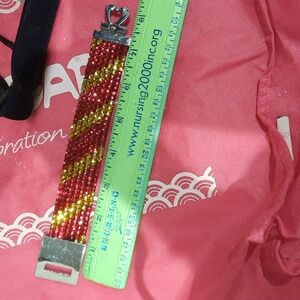 NWOT BLINGED OUT Red & Canary Colorblocked Bracelet Cuff Wide! 7.5"